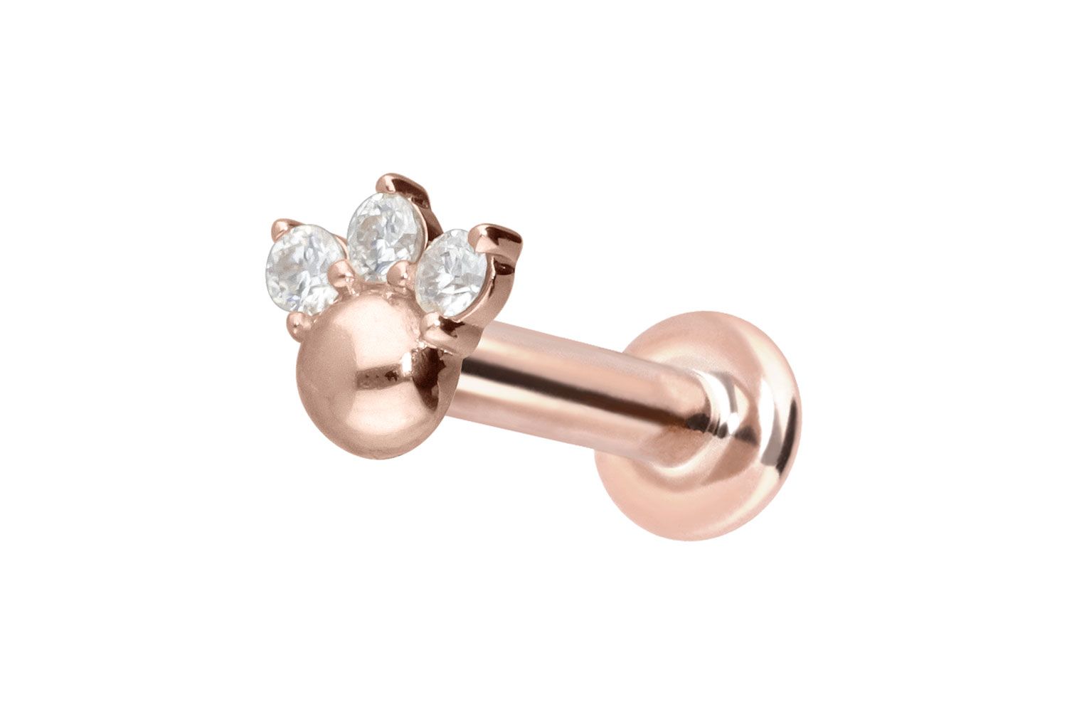 14 Karat Gold Labret Piercing mit Push Fit 3 MOISSANITE + KUGEL